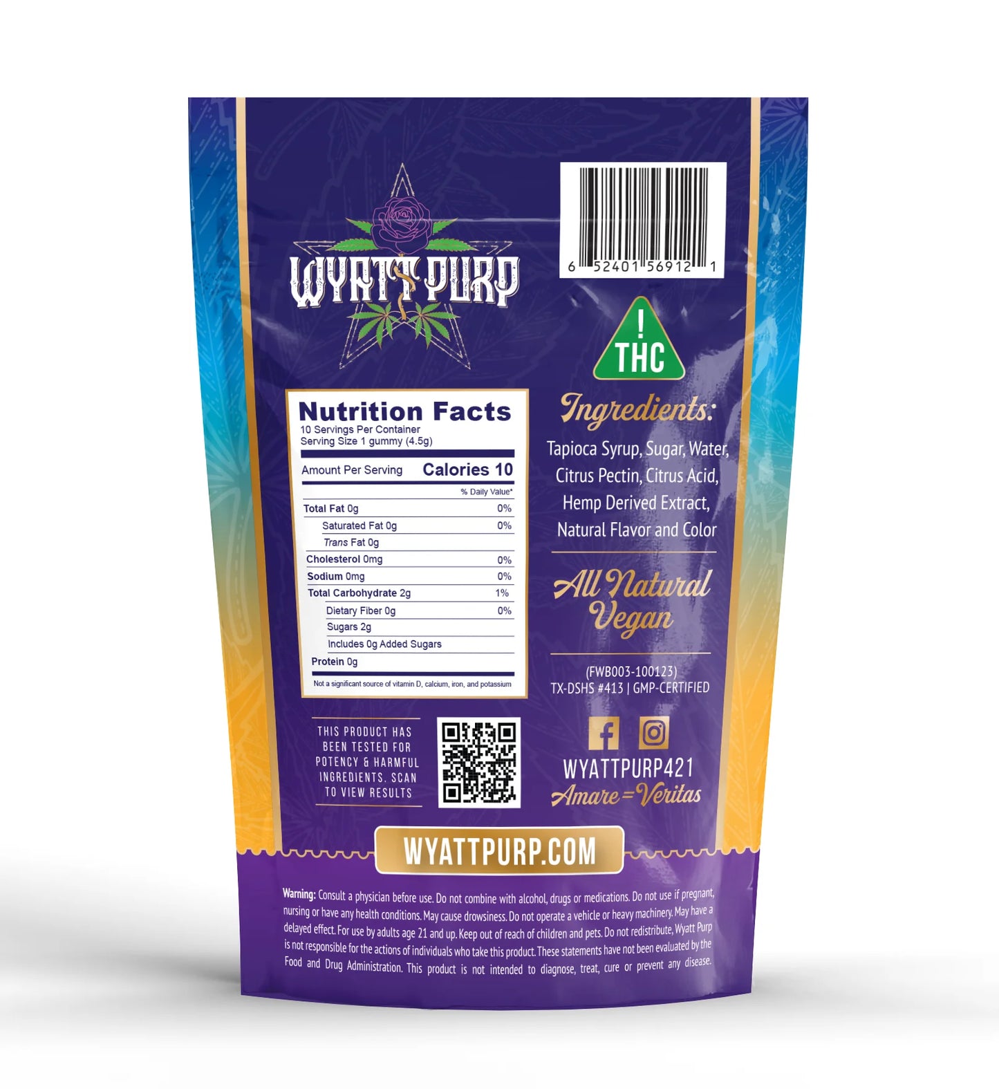 Wyatt Purp THC:CBD Gummies 10mg THC: 100mg CBD - Gummies 10 Count - Blueberry Lemonade