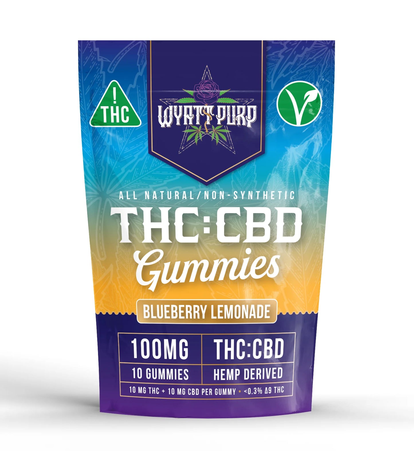 Wyatt Purp THC:CBD Gummies 10mg THC: 100mg CBD - Gummies 10 Count - Blueberry Lemonade