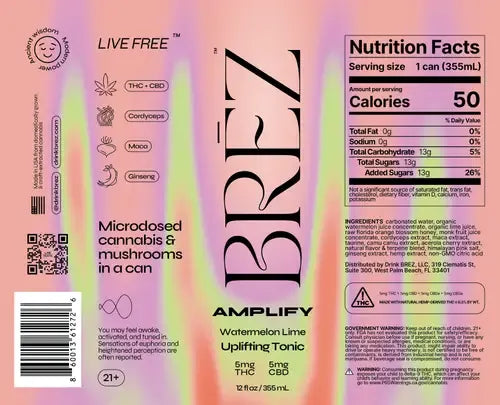 BRĒZ Amplify | 5mg THC, 5mg CBD | Watermelon & Lime