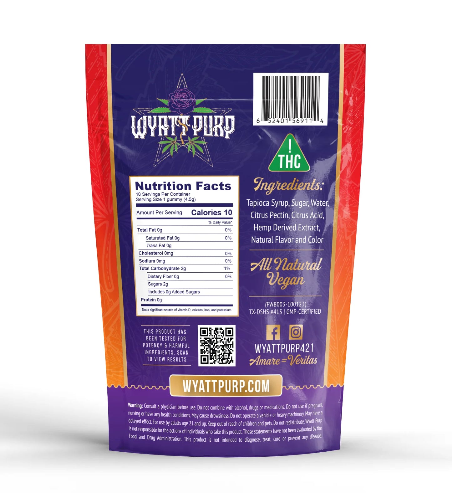 Wyatt Purp Cannabis Krispy THC Cereal Bar 350mg Edible - Rainbow Fruity Cereal Bar