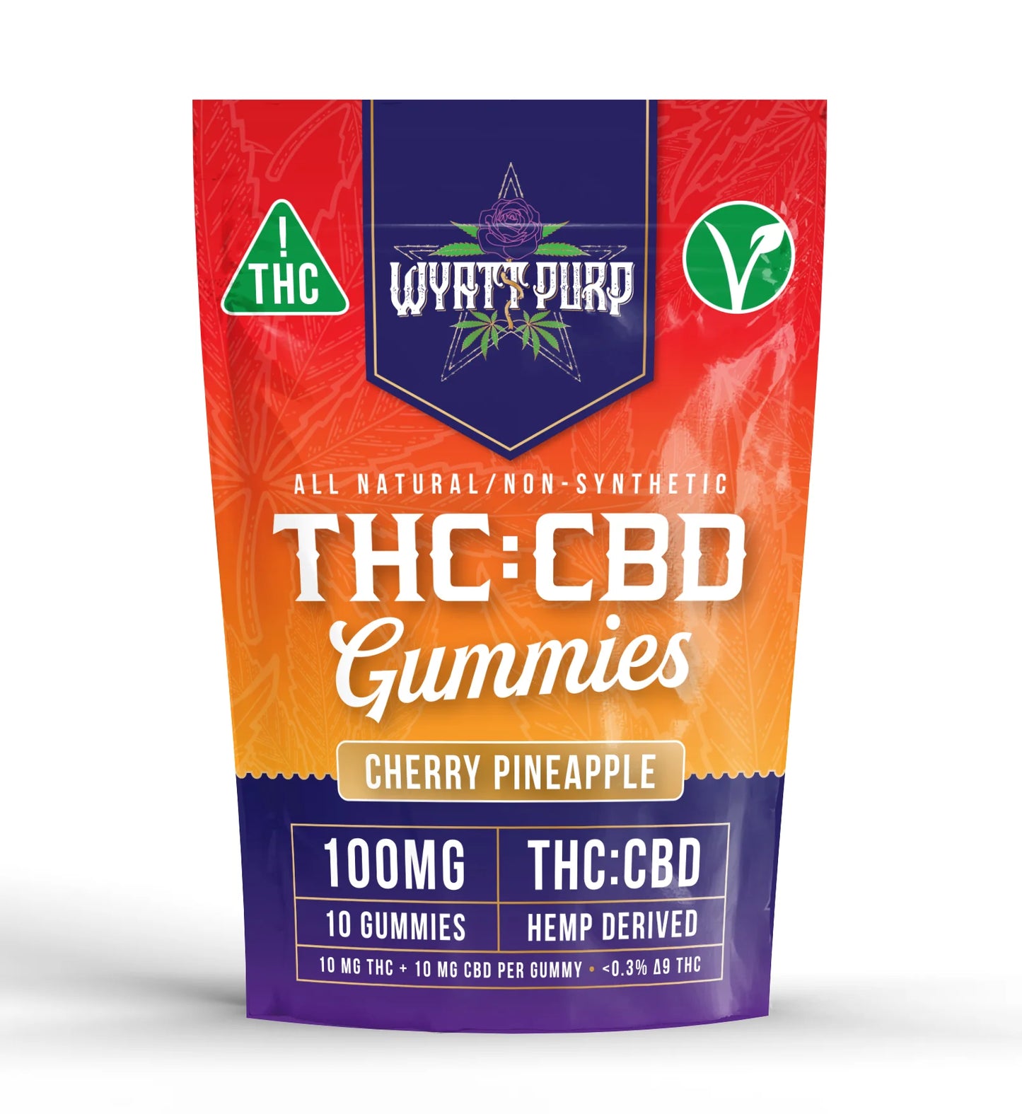 Wyatt Purp THC:CBD Gummies 10mg THC: 100mg CBD - Gummies 10 Count - Cherry Pineapple
