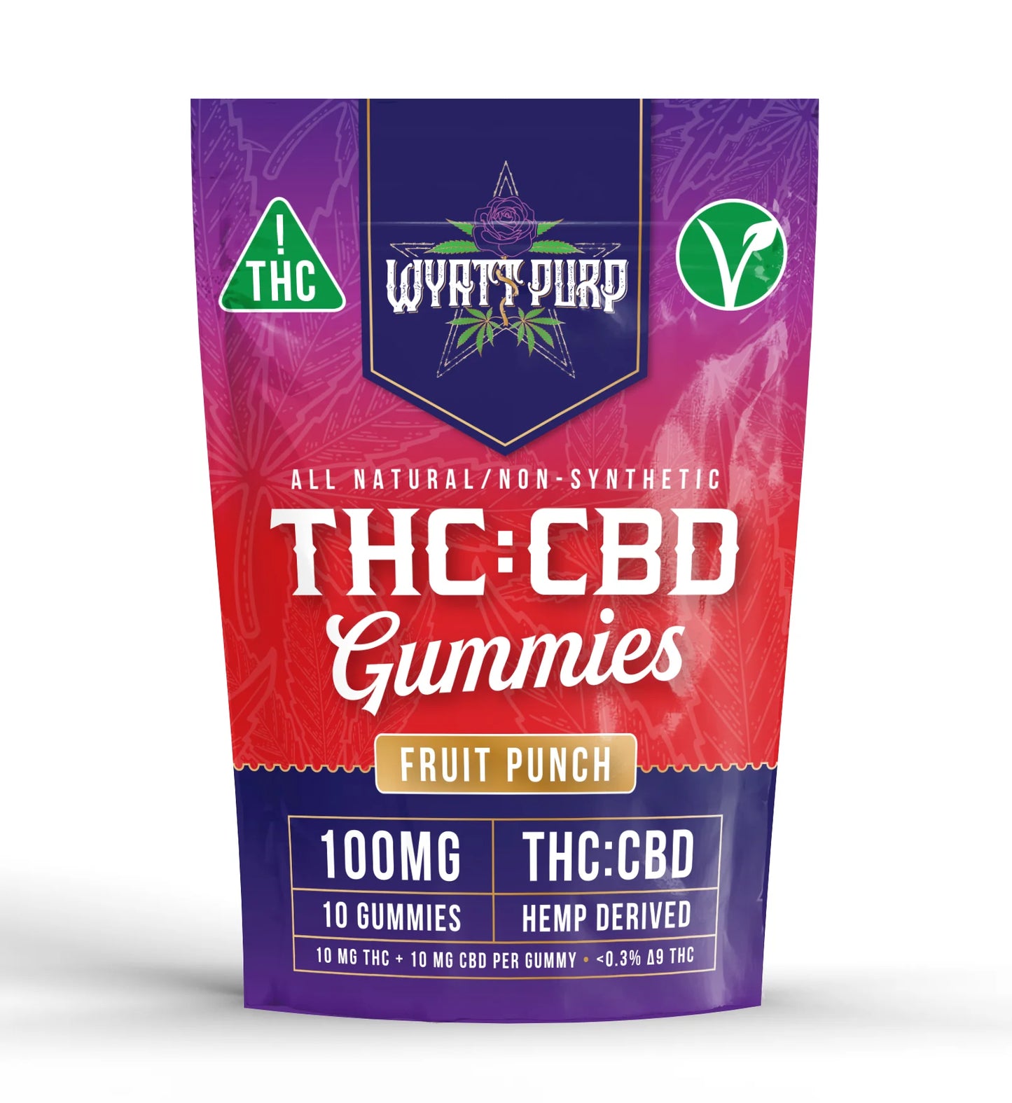 Wyatt Purp THC:CBD Gummies 10mg THC: 100mg CBD - Gummies 10 Count - Fruit Punch