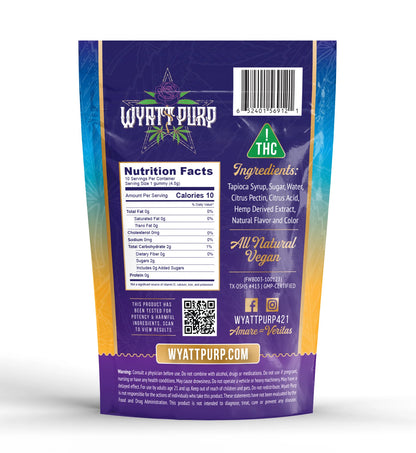 Wyatt Purp THC:CBD Gummies 10mg THC: 100mg CBD - Gummies 10 Count - Lemonade