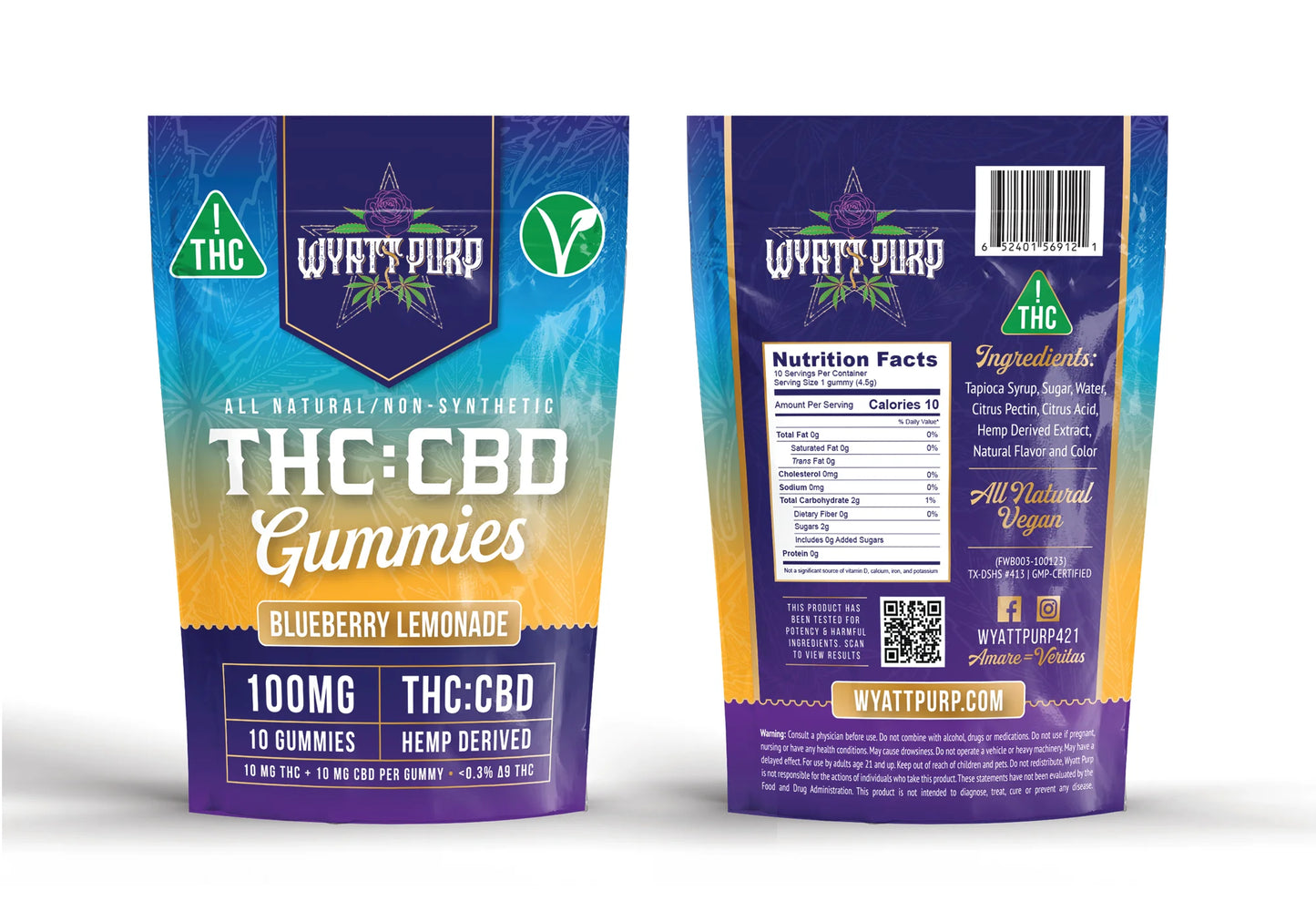 Wyatt Purp THC:CBD Gummies 10mg THC: 100mg CBD - Gummies 10 Count