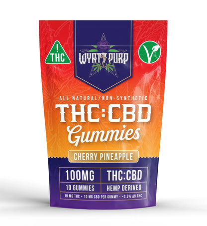 Wyatt Purp THC:CBD Gummies 10mg THC: 100mg CBD - Gummies 10 Count - Cherry Pineapple