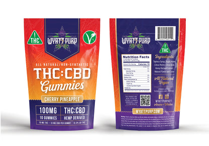 Wyatt Purp THC:CBD Gummies 10mg THC: 100mg CBD - Gummies 10 Count - Cherry Pineapple