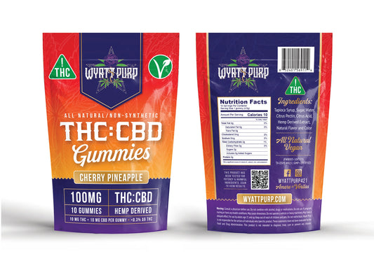 Wyatt Purp THC:CBD Gummies 10mg THC: 100mg CBD - Gummies 10 Count - Cherry Pineapple