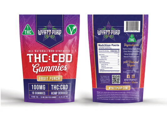 Wyatt Purp THC:CBD Gummies 10mg THC: 100mg CBD - Gummies 10 Count - Fruit Punch