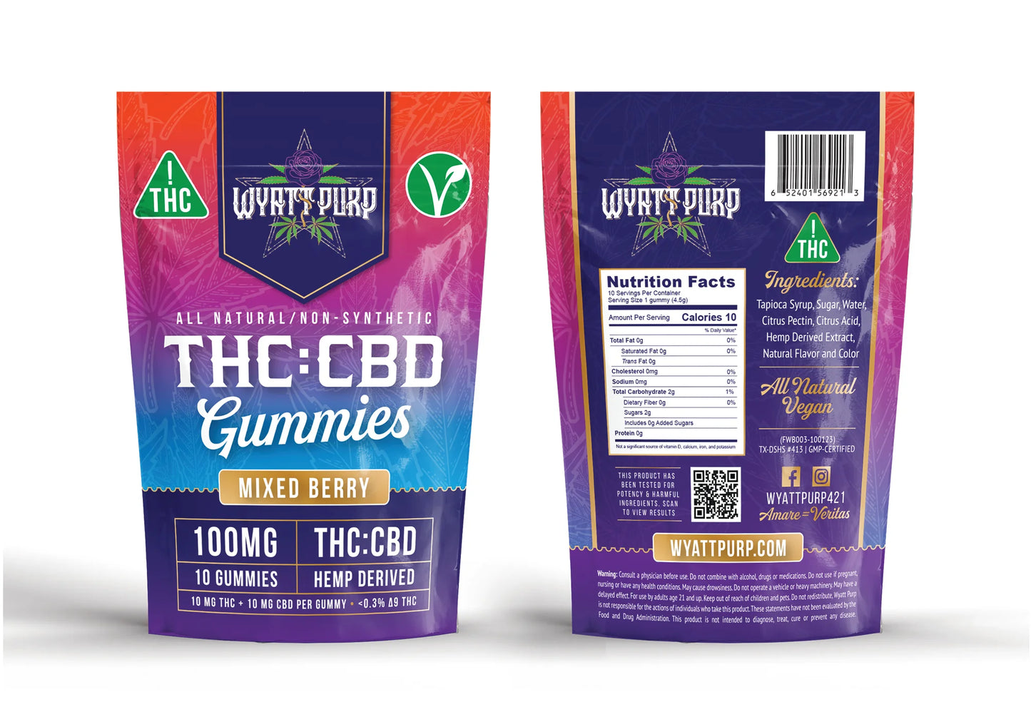 Wyatt Purp THC:CBD Gummies 10mg THC: 100mg CBD - Gummies 10 Count