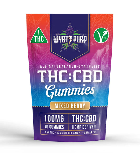 Wyatt Purp THC:CBD Gummies 10mg THC: 100mg CBD - Gummies 10 Count - Mixed Berry